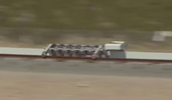 Hyperloop One Pod open-air test model speeding through the desert